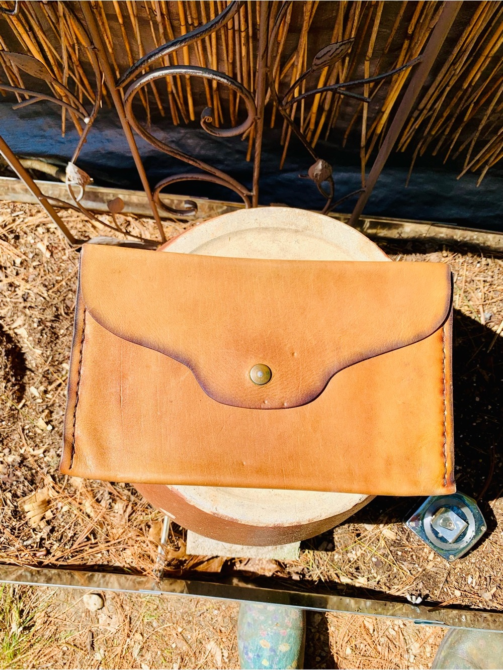 Classic Tan Leather oversized Wallet Clutch bag